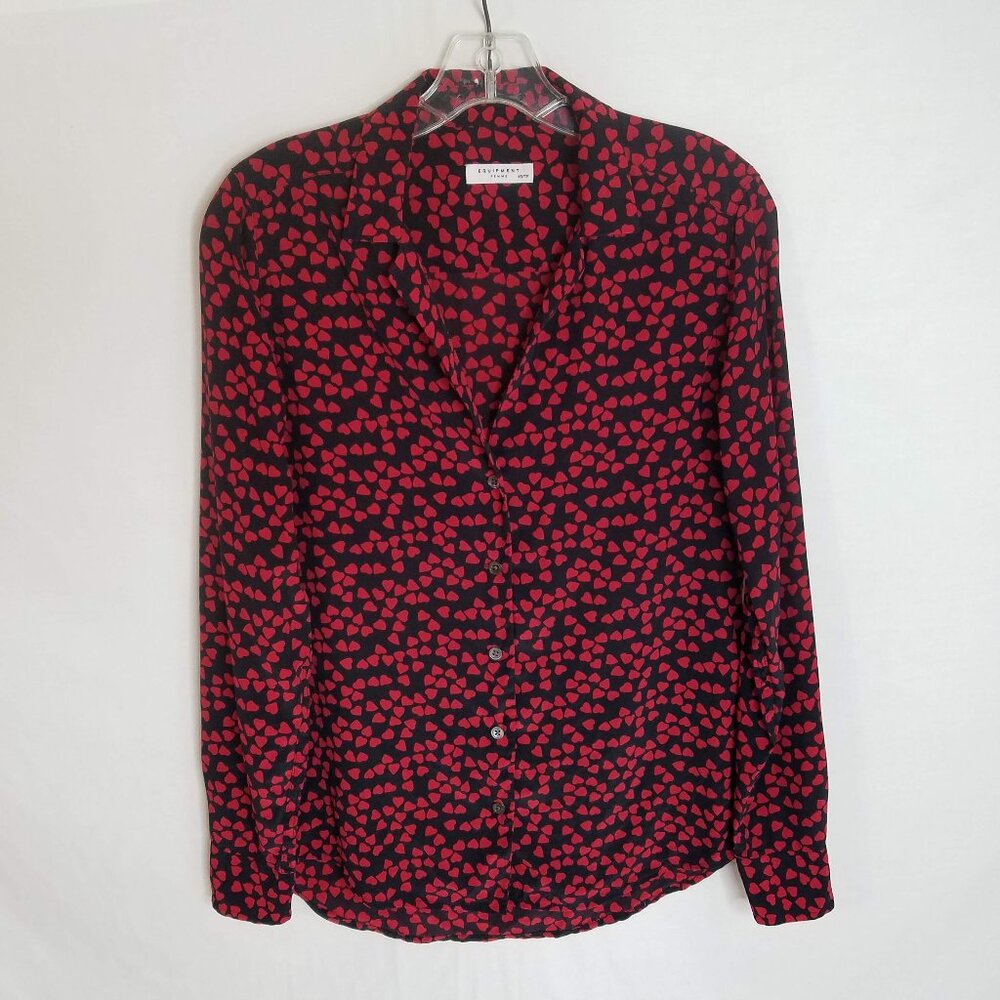 Equipment‎ Femme Women's XS Heart Print Silk Button Front Blouse Top